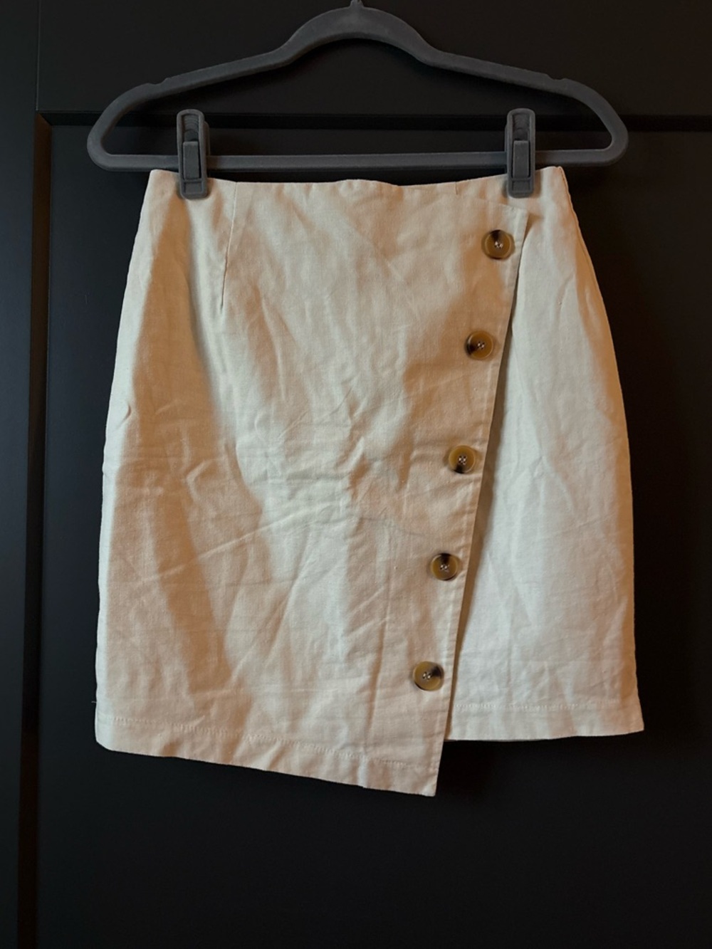 Linen & Cotton Cream Asymmetrical Button Mini Skirt
